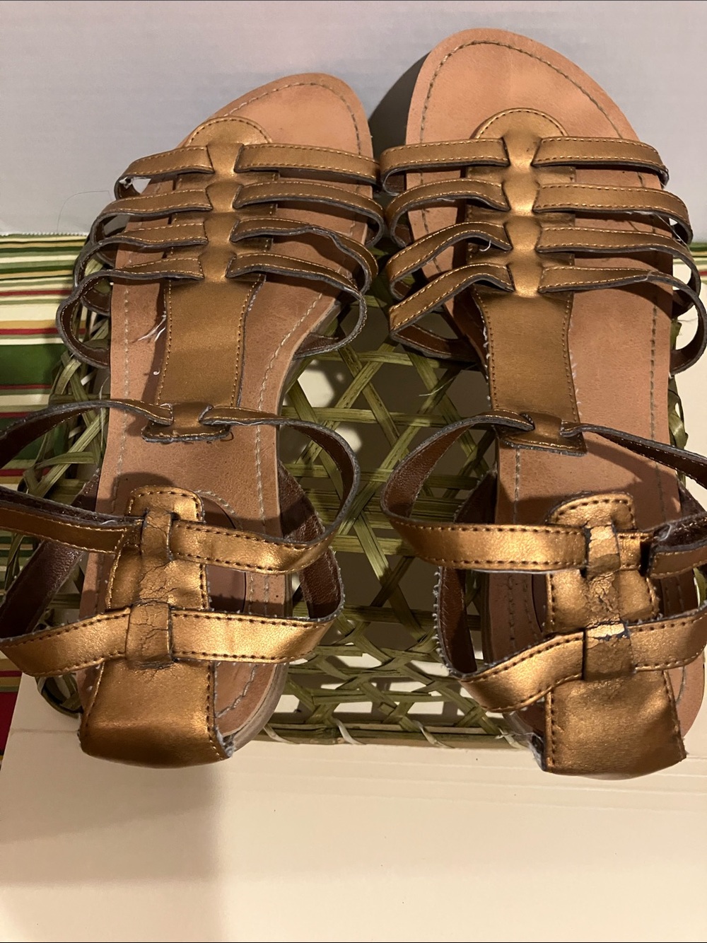 No Boundaries Metallic Bronze Strappy Sandals